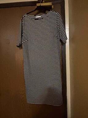 NWT Croft & Barrow Navy/ White Striped Preppy Fall Casual Basic Everyday Midi Dr